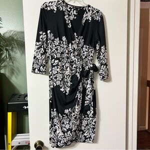 INC International Concepts Black and White Wrap Dress
